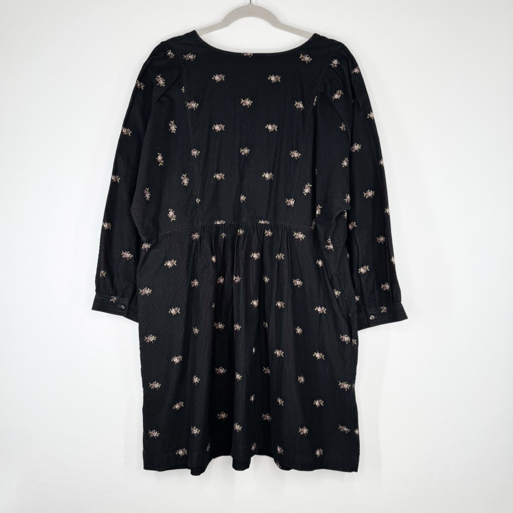 NWT Madewell Black Corduroy Mini Long Sleeve V-Neck Dress w/ Pockets Women’s XL - Picture 4 of 13